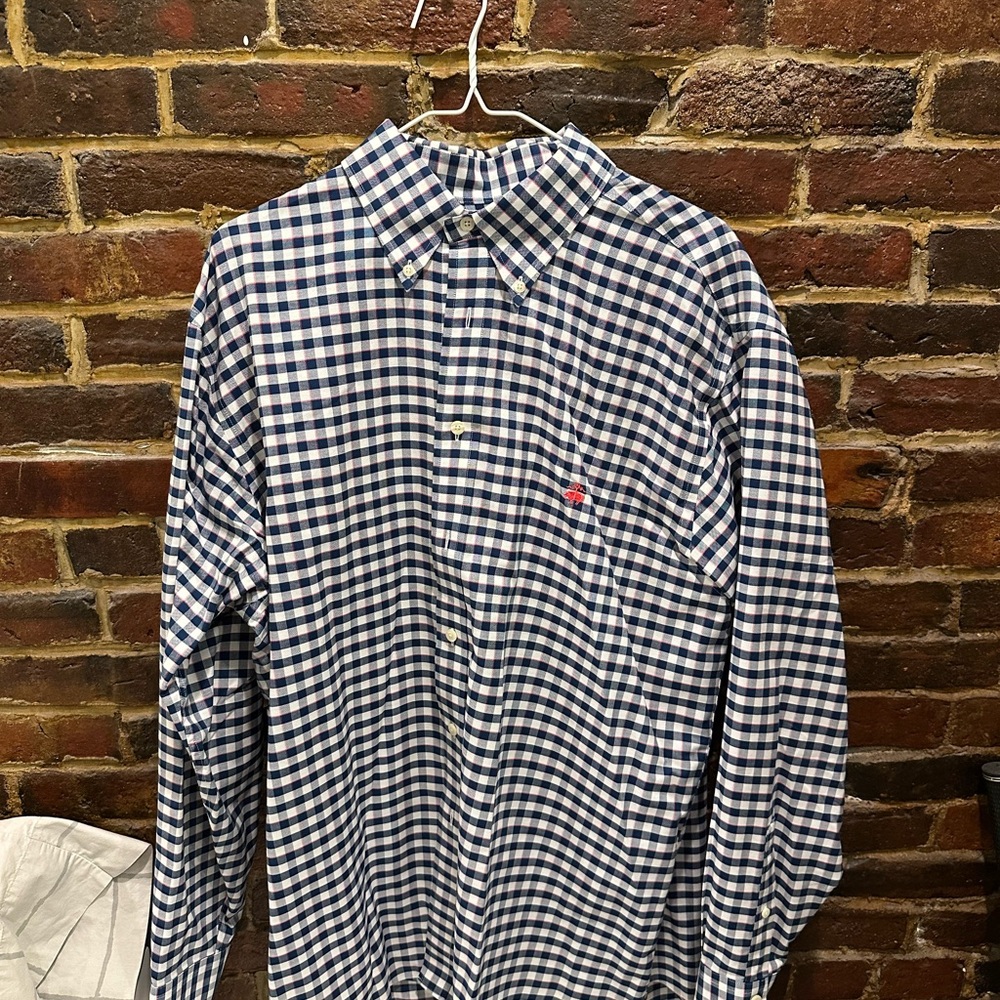 Brooks Brothers Blue Checkered Shirt Size L Madison Fit 1818